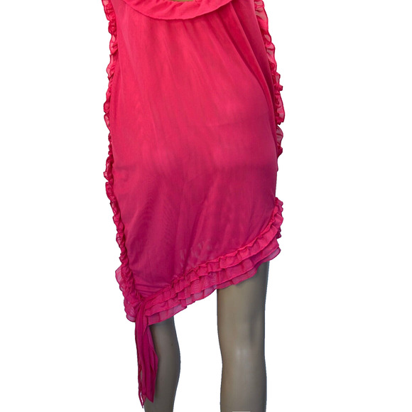 Micas Dress Women Large Rasberry Pink Sleeveless Asymmetric Chiffon Ruffled - Picture 7 of 12